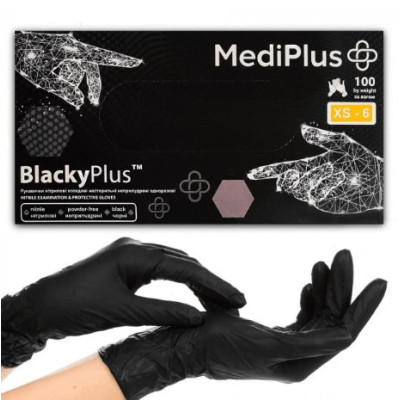 Рукавиці XS "MediPlus" чорні, нітрілові, нестерильні, неприпудрені, 50 пар